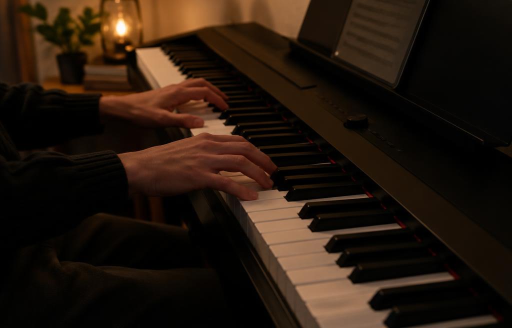 Beginner learning piano keyboard